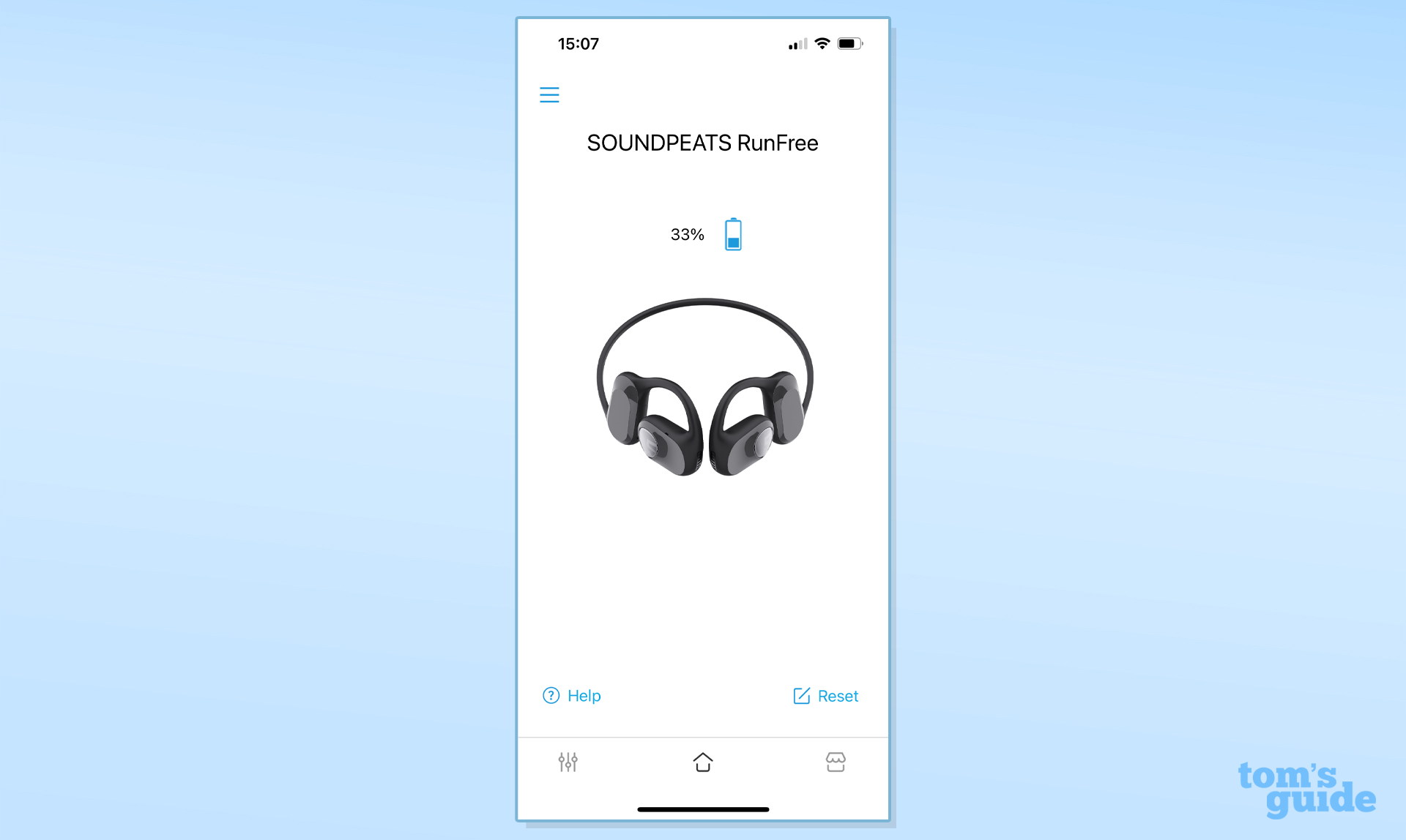 Soundpeats RunFree battery level shown in app