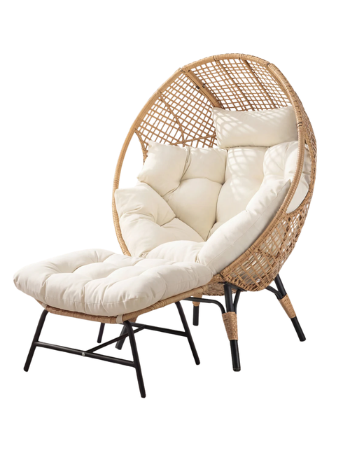 Indoor/outdoor Wicker Egg Chair Set With Ottoman and Cushions 