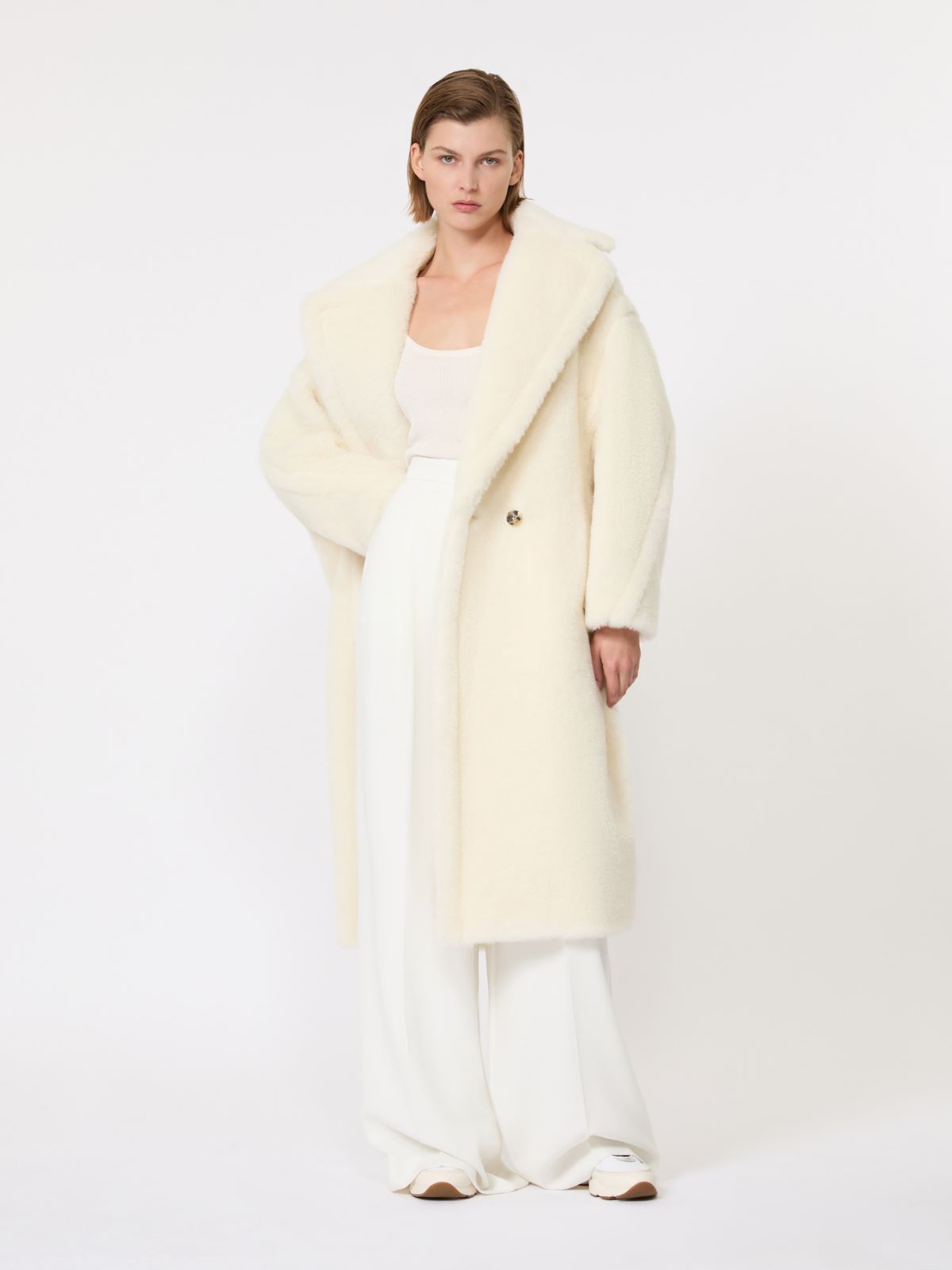Teddy Bear Icon Coat in Alpaca and Wool - White