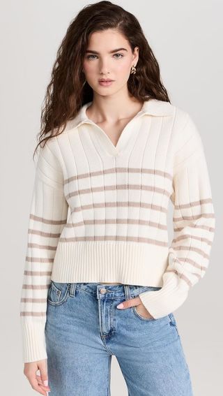 Pistola Denim Women's Arlo Sweater, Ecru Taupe Stripe, S