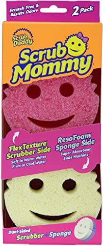 Scrub Daddy Scrub Mommy Cleaning Sponges - Dual Sided Non Scratch Sponge Scourers, Smiley Kitchen Sponges for Dishwashing &amp;amp; Bathroom, Flextexture Dish Scrubber Sponge, Pink Twin Pack