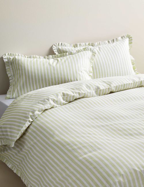 Pure Cotton Narrow Stripe Ruffle Bedding Set