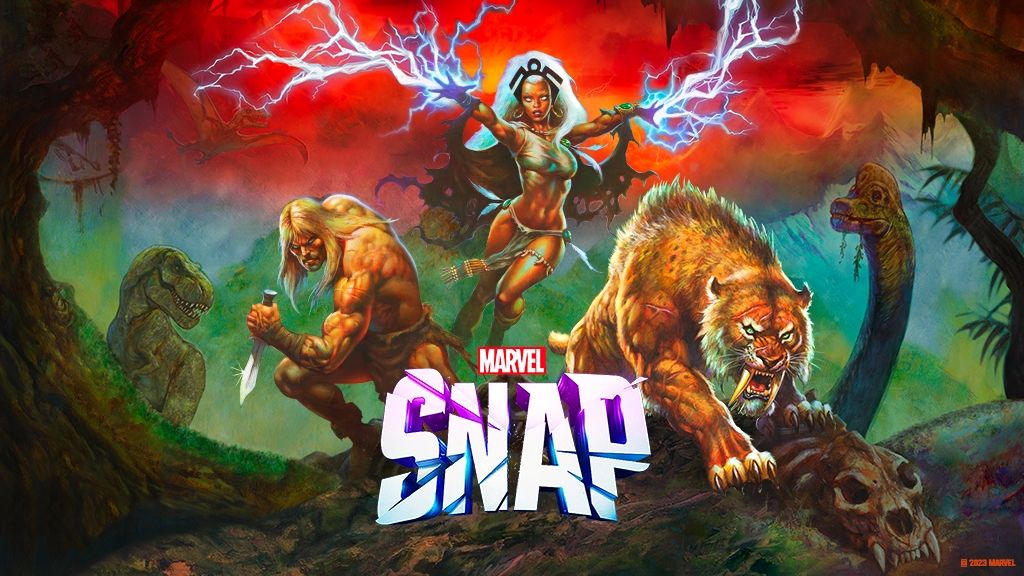 A promotional image for Marvel Snap&#039;s Savage Land season pass.