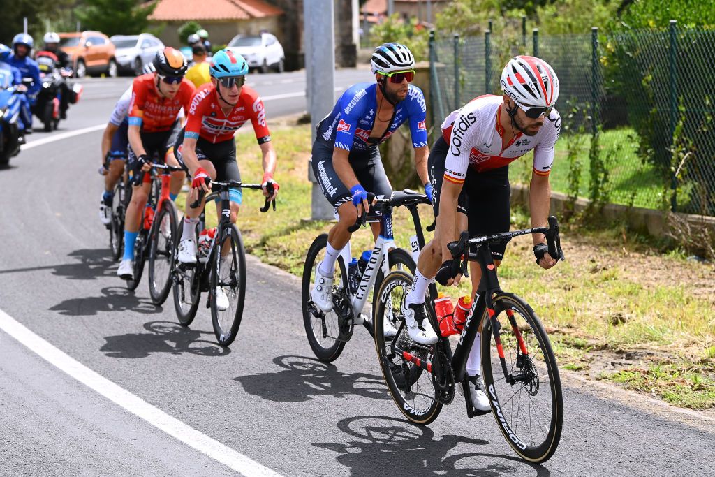 CISTIERNA SPAIN AUGUST 26 LR Jimmy Janssens of Belgium and Team AlpecinDeceuninck and Jess Herrada Lopez of Spain and Team Cofidis lead the breakaway during the 77th Tour of Spain 2022 Stage 7 a 190km stage from Camargo to Cistierna LaVuelta22 WorldTour on August 26 2022 in Cistierna Spain Photo by Tim de WaeleGetty Images