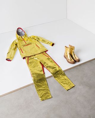 gold foil coat and matching pants