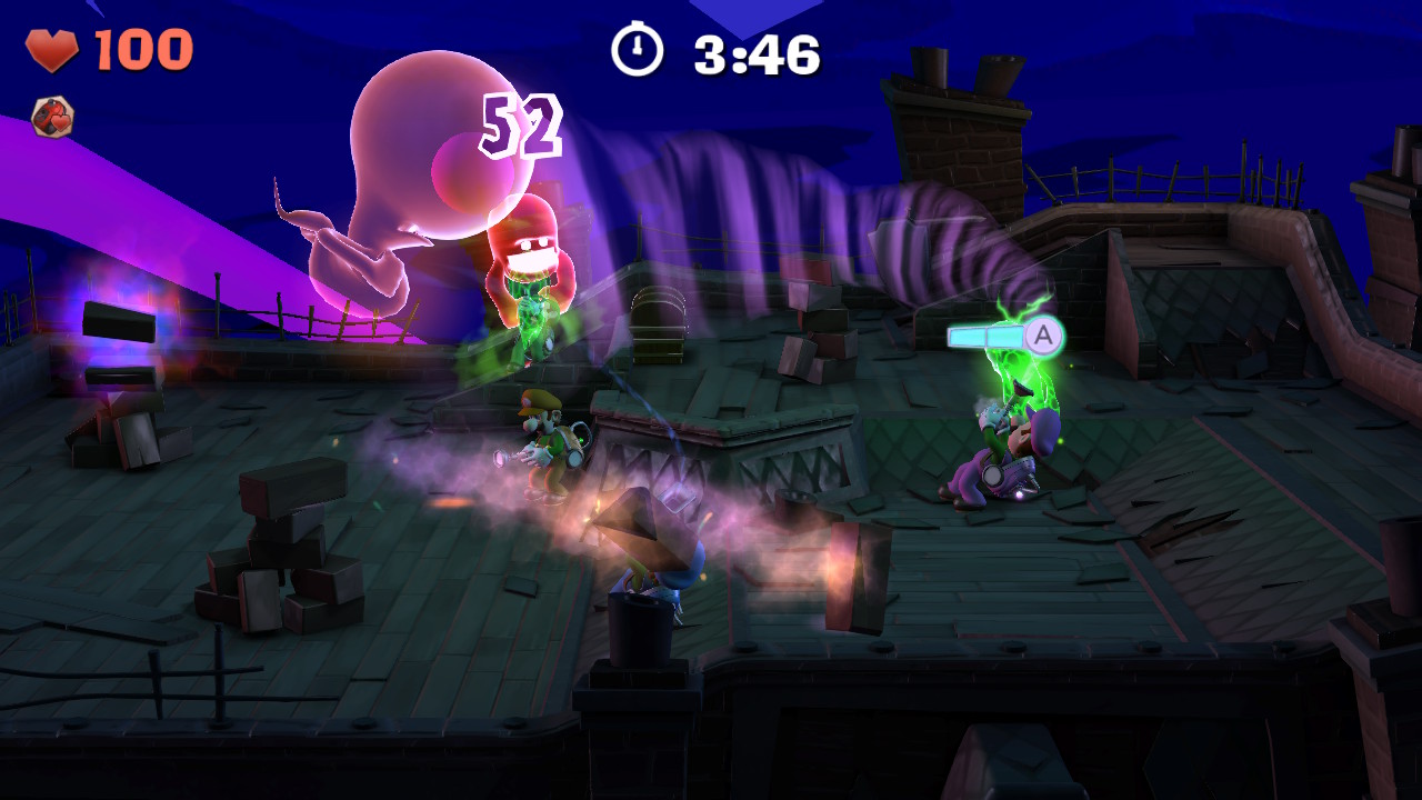 A multiplayer session in Luigi's Mansion 2 HD.