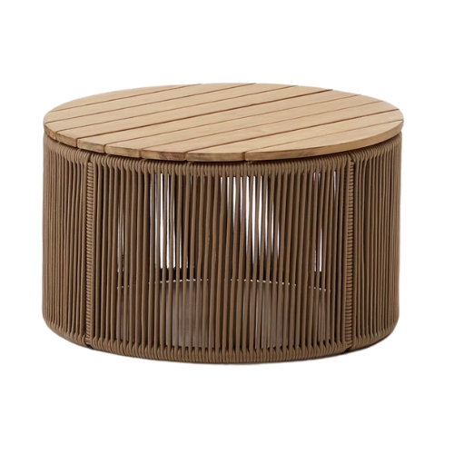 Kave Home, Dandara Coffee Table Made of Steel Beige Cord and Solid Acacia Wood 