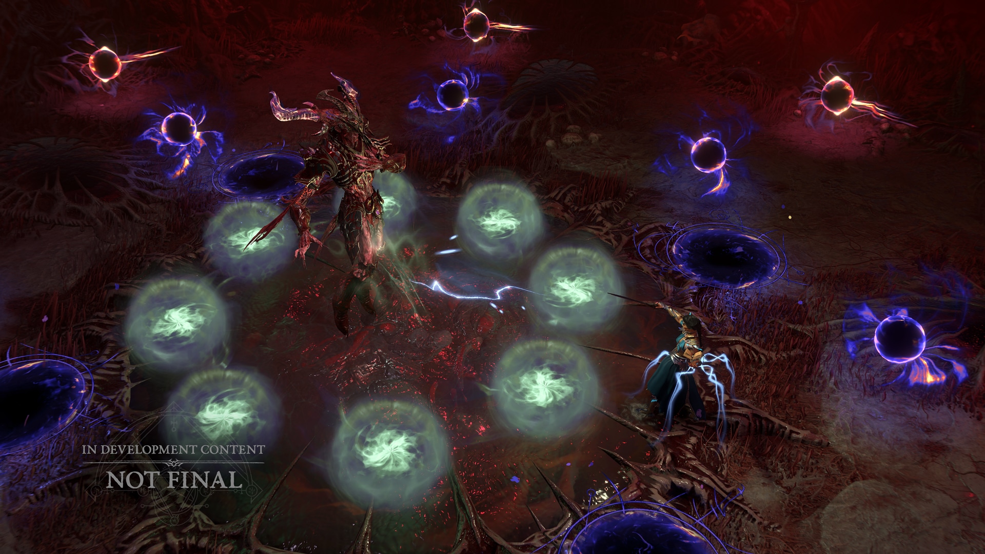 Diablo 4 screenshot showing demon surrounded by orbs