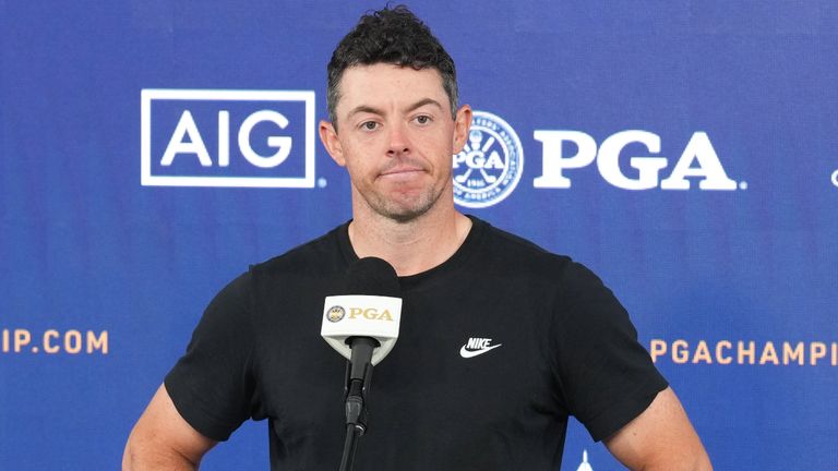 Rory McIlroy speaks to the press ahead of the 2022 PGA Championship