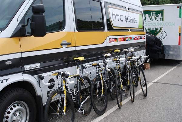 HTC-Columbia's van and bikes.