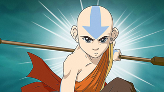 An image of Aang from Nickelodeon&#039;s Avatar: The Last Airbender, crouched in a heroic stance.