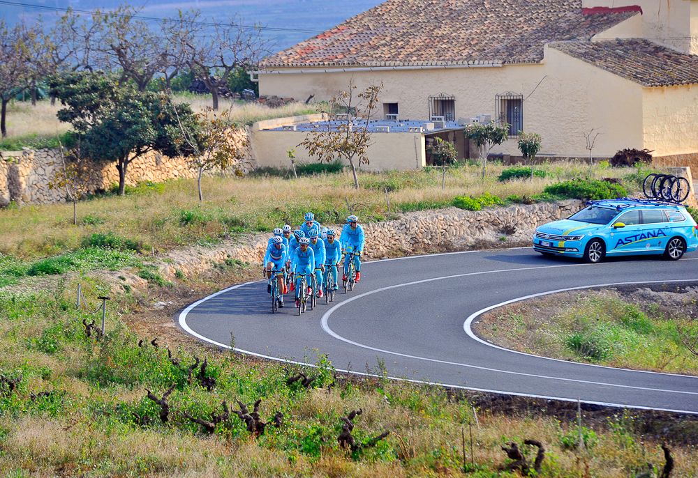 The Astana team on a training ride