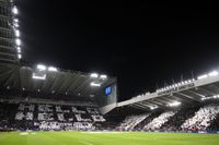 NEWCASTLE UPON TYNE, ENGLAND - OCTOBER 04: A general view inside the stadium as fans of Newcastle United display banners prior to the UEFA Champions League match between Newcastle United FC and Paris Saint-Germain at St. James Park on October 04, 2023 in Newcastle upon Tyne, England. (Photo by Stu Forster/Getty Images)