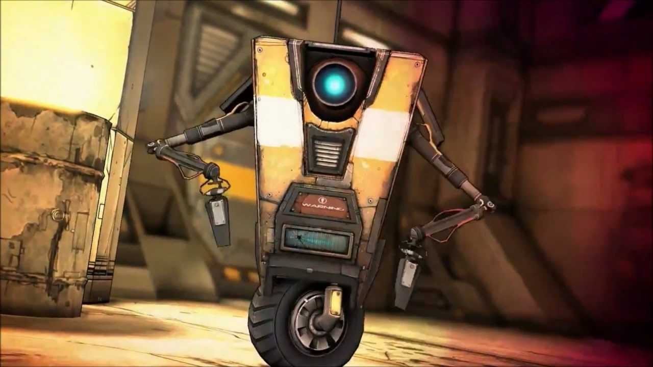 Claptrap: a yellow robot with a blue lens, one wheel and arms