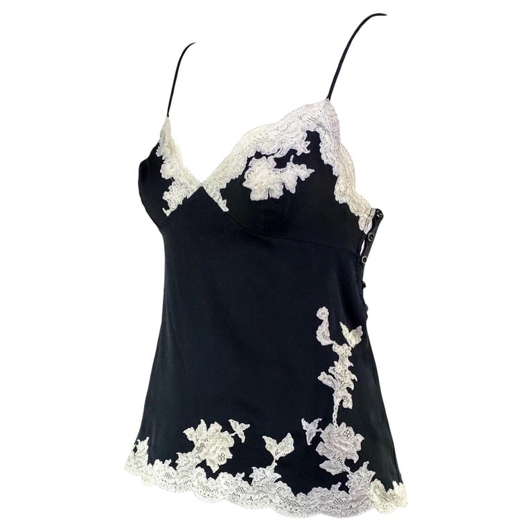F/w 1998 Christian Dior by John Galliano Black Silk Lace Trim Camisole Blouse