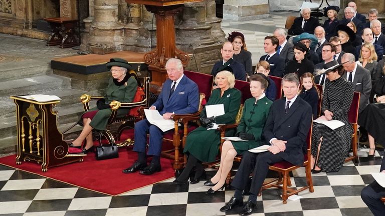 The Queen's grandchildren were spotted after Prince Philip's memorial, seen here during the service