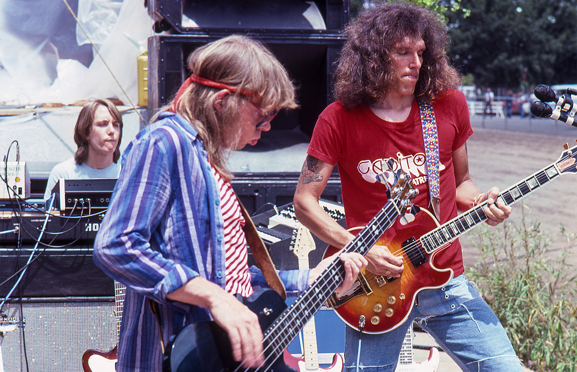 Nick Buck, Jack Casady and Jorma Kaukonen perform with Hot Tuna at the Santa Rosa County Fairgrounds in Santa Rosa, California on June 11, 1977.
