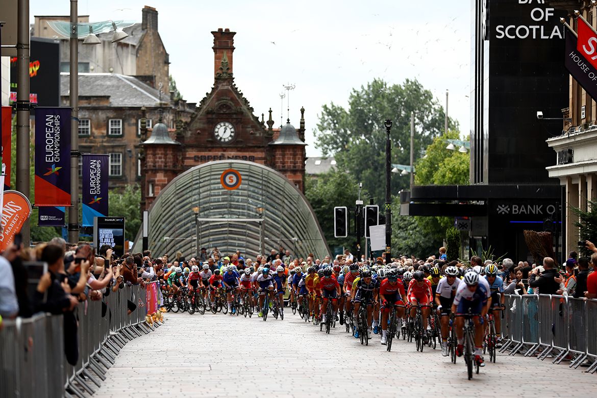 The women's road race in the European Championships in Glasgow