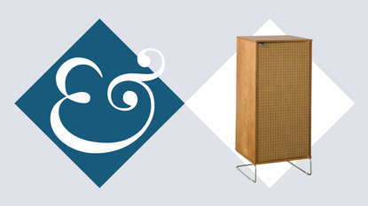 a mid-century style storage cabinet with a fabric door