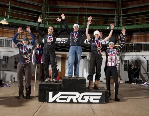 The elite women&rsquo;s podium (L to R) Sally Annis, Andrea Smith, Laura Van Gilder, Sara Bresnick-Zocchi, Natasha Elliott.
