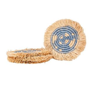 Sisal grass fringed coasters in Blue and Natural