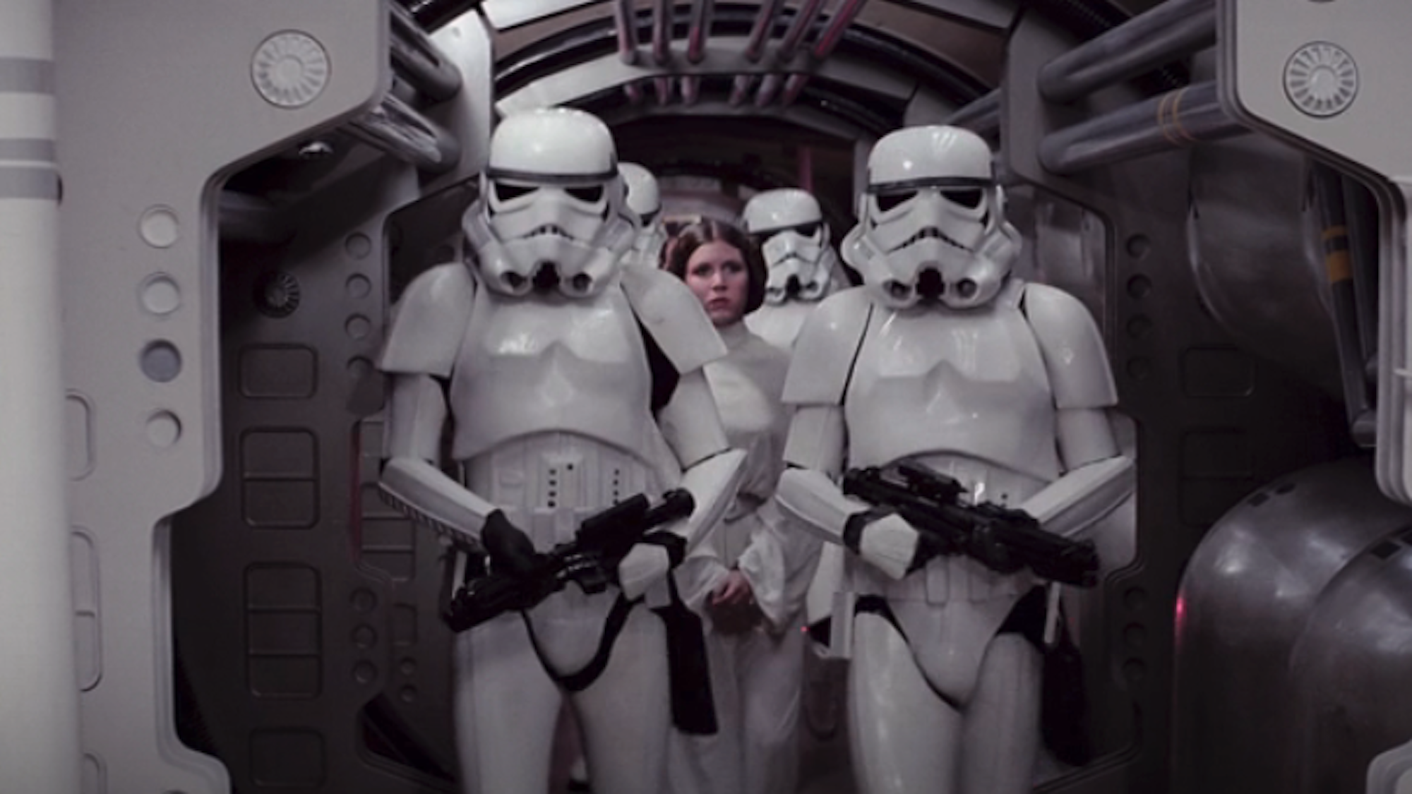 Stormtroopers escorting Leia in Star Wars: A New Hope