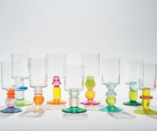 Group of colourful wine glasses