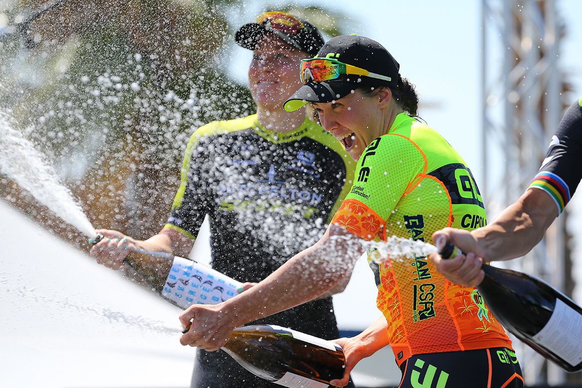 Champagne aplenty on the podium