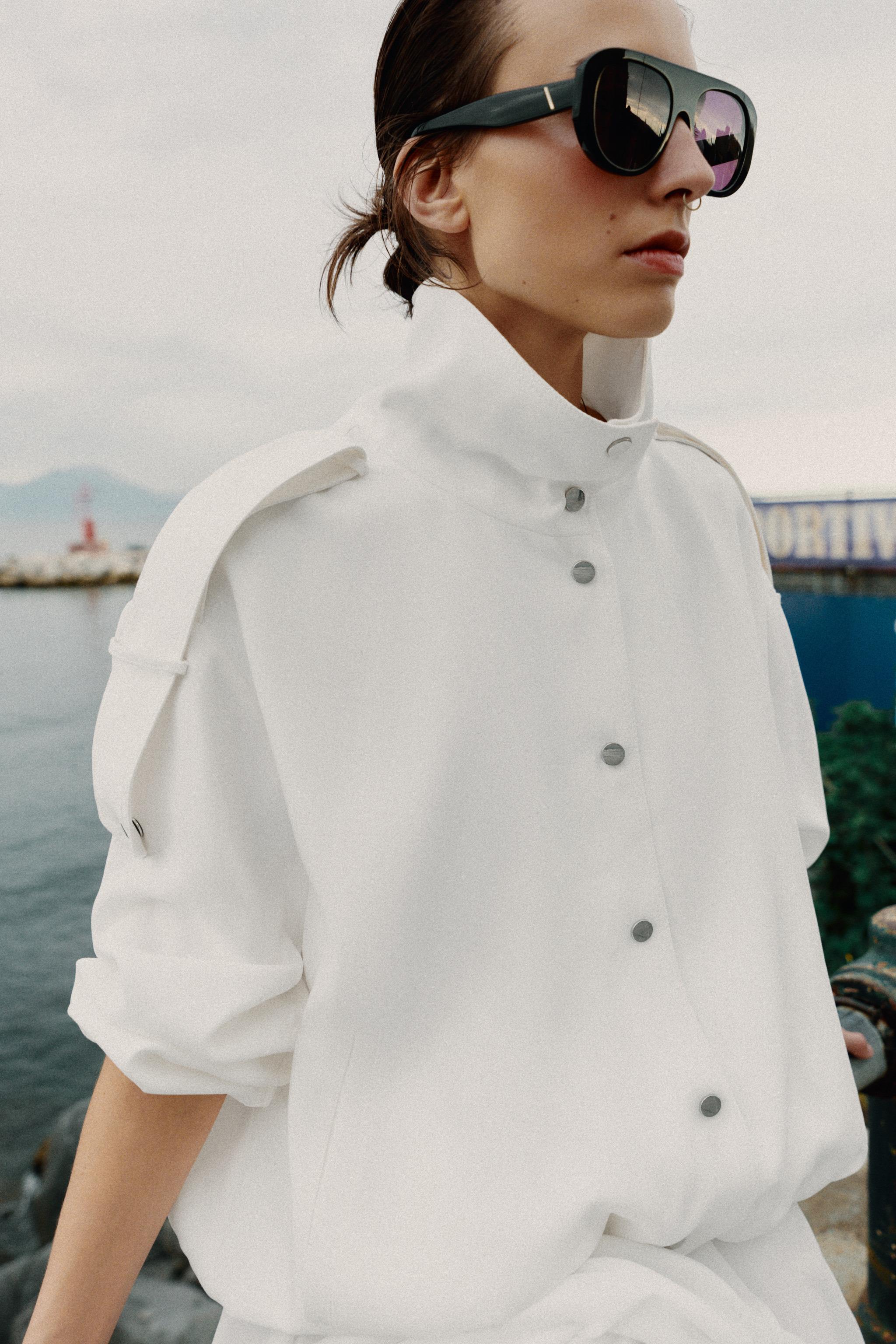 High Collar Bomber Jacket - Oyster-White - Xs