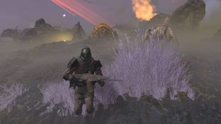 Helldivers 2 running away from bugs with coyote assault rifle