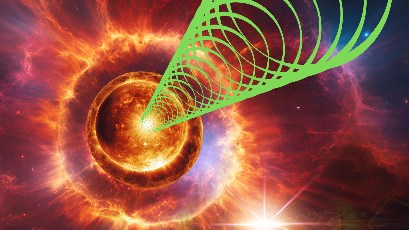 An illustration shows a gamma-ray burst erupting from a dying massive star.