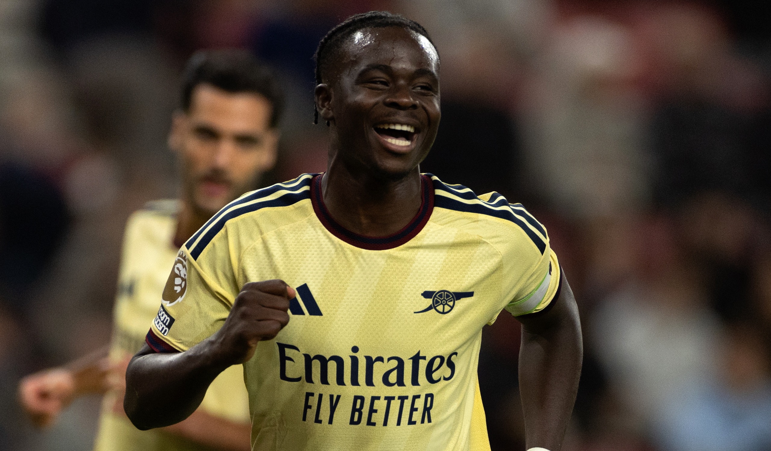 Bukayo Saka of Arsenal celebrates scoring his team's second goal during the Premier League 2026/27 match against Sunderland FC at Stadium of Light on September 12, 2026 in Sunderland, England