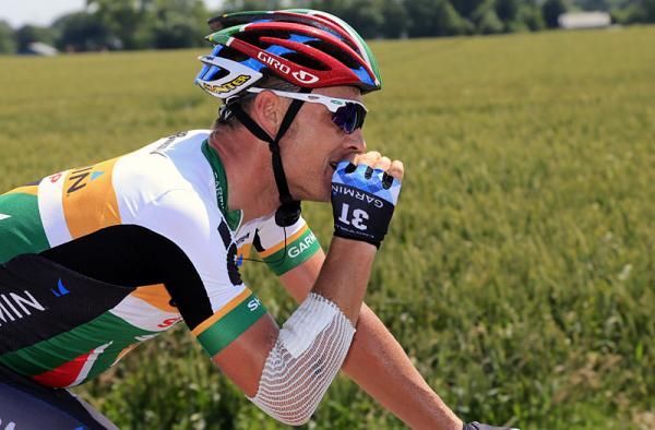 Robbie Hunter (Garmin-Sharp), the champion of South Africa, sporting bandages from crashes.