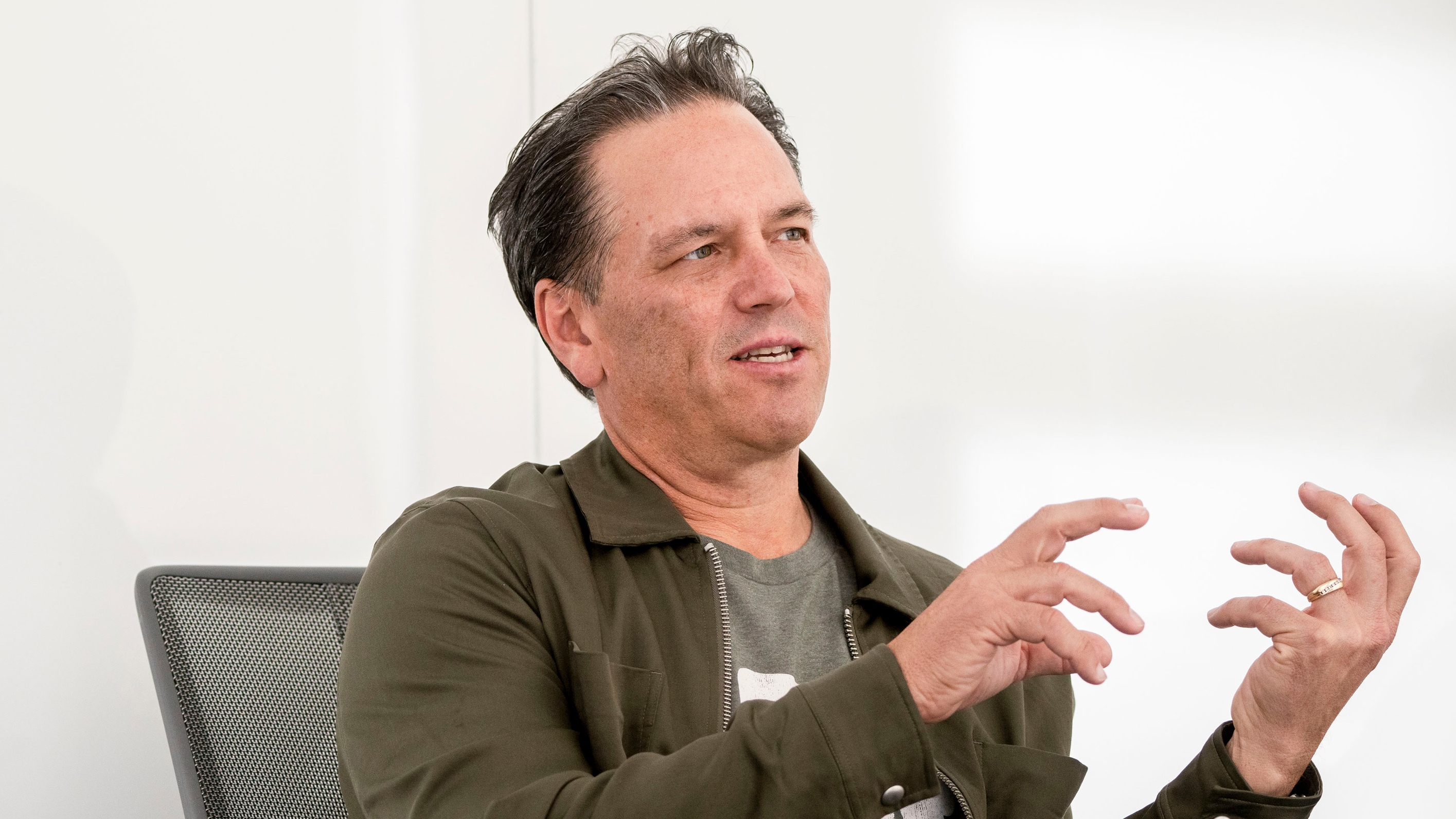 Phil Spencer, chief executive officer of gaming at Microsoft Corp., speaks during an interview in New York, US, on Tuesday, Nov. 12, 2024. After a nearly two-year process, Microsoft completed its $69 billion acquisition of Activision Blizzard in October 2023, giving Xbox a vast array of new content but also an imperative to reap financial returns. Photographer: Victor J. Blue/Bloomberg via Getty Images