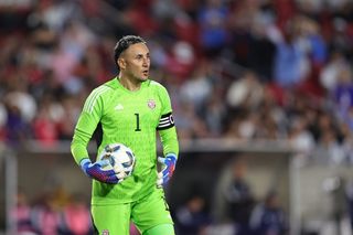 Goalkeeper Keilor Navas #1 of Costa Rica saves a ball during an International Friendly match between Argentina and Costa Rica at Los Angeles Memorial Coliseum on March 26, 2024 in Los Angeles, California. (Photo by Omar Vega/Getty Images)