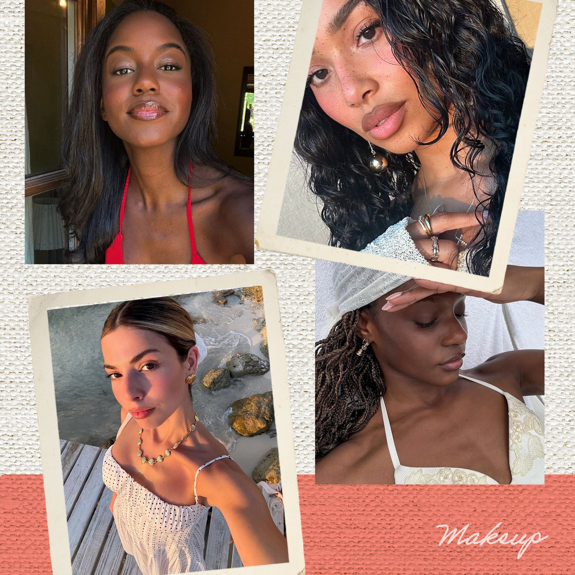 A collage of Island Girl makeup looks by Melissa Reanne Johnson, Symphani Soto, Kit Keenan, and Camri Hewie