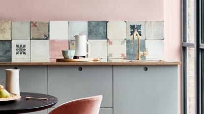 Pink and gray kitchen designed by Little Greene