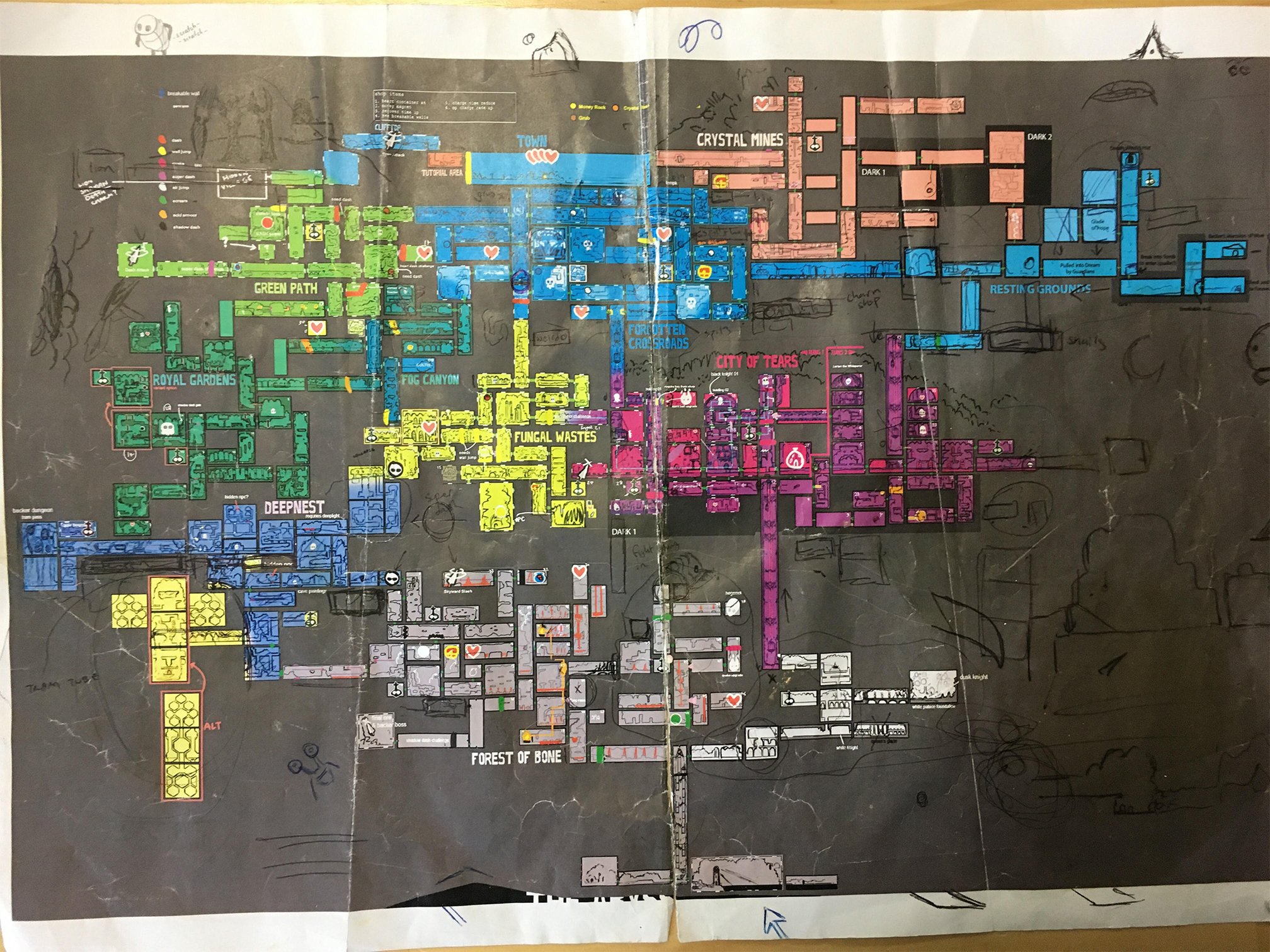 Hallownest, much further along. The massive Bone Forest has moved to the bottom of the map. It would later be cut.