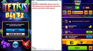 Tetris Blitz for Windows Phone 8 Facebook error