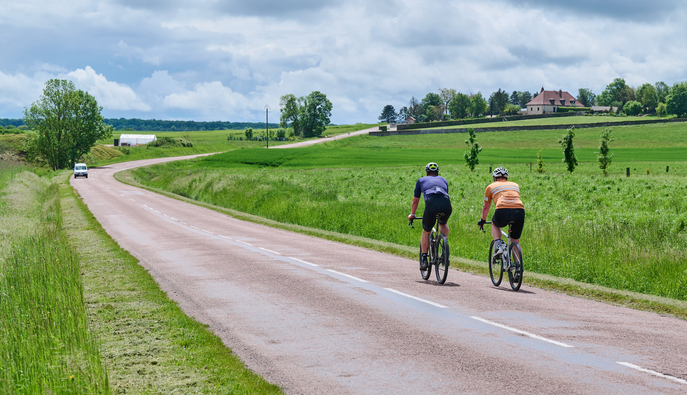 James and Steve Shrubsall riding in the Champagne region of France