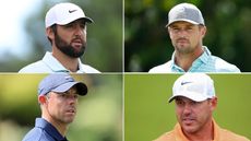 Images of Scottie Scheffler, Bryson DeChambeau, Rory McIlroy and Brooks Koepka