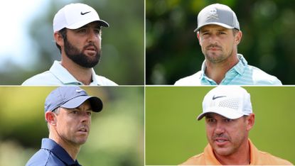 Images of Scottie Scheffler, Bryson DeChambeau, Rory McIlroy and Brooks Koepka