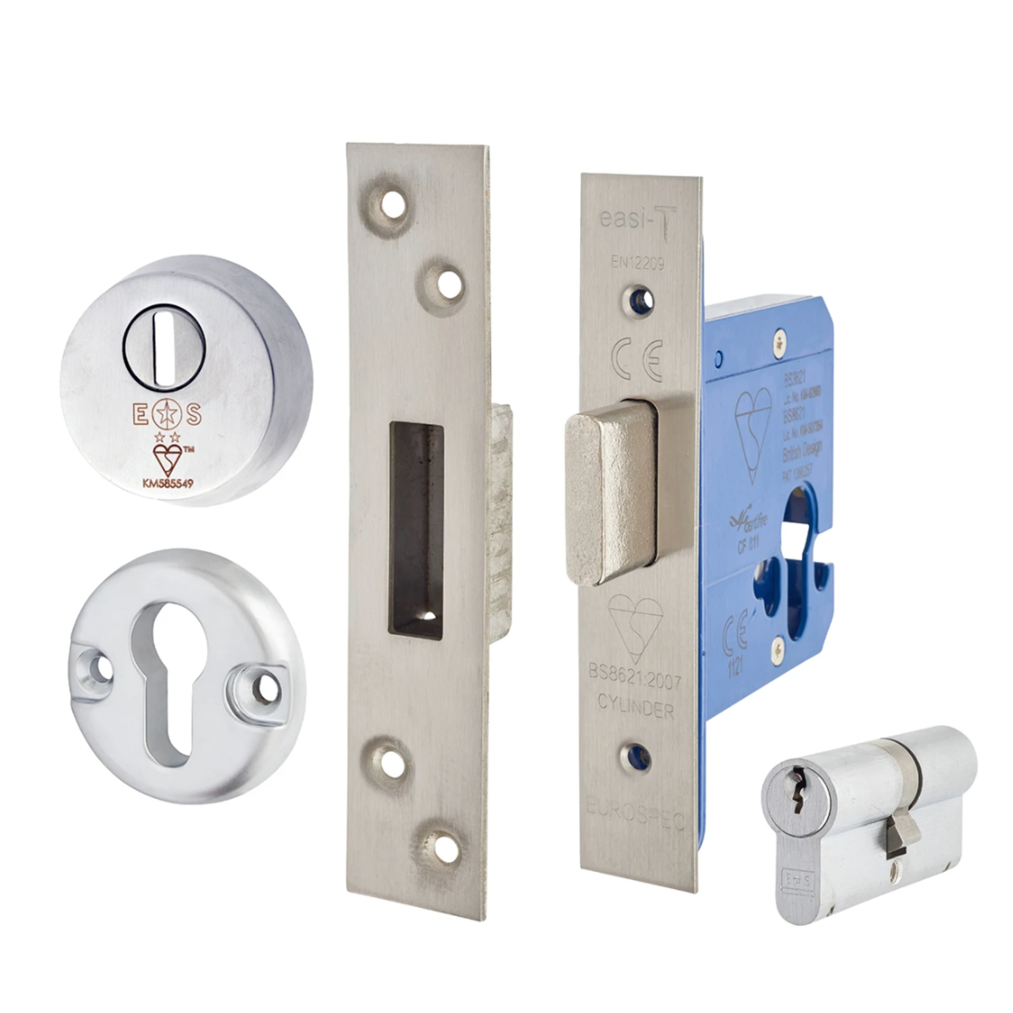 flatlay of stainless steel 5 piece deadlock