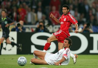 Jermaine Pennant of Liverpool shoots past the outstretched Paolo Maldini of Milan during the UEFA Champions League Final match between Liverpool and AC Milan at the Olympic Stadium on May 23, 2007 in Athens, Greece. (Photo by Alex Livesey/Getty Images)