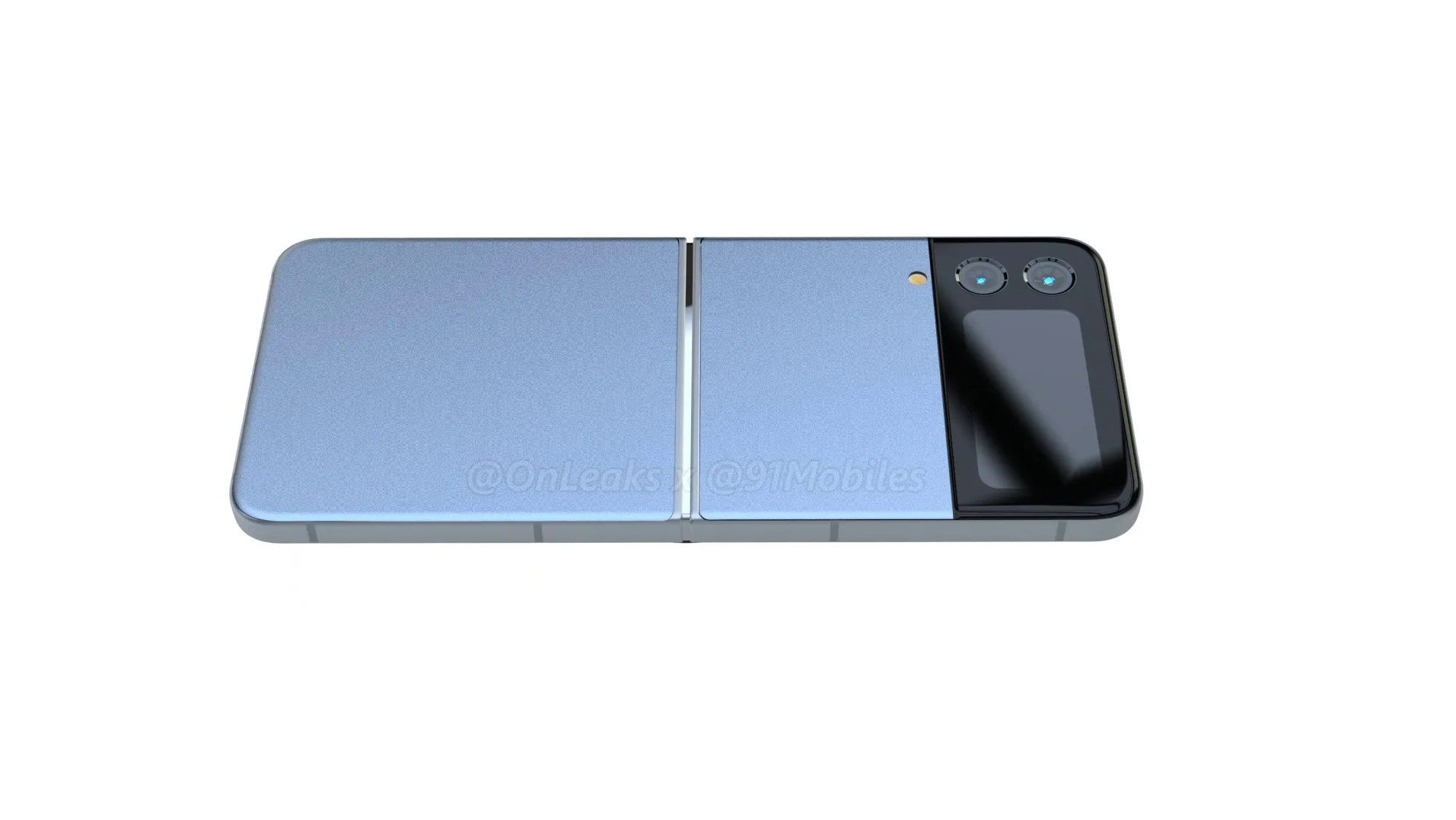 Un rendu non officiel du Samsung Galaxy Z Flip 4, le montrant ouvert et face vers le bas, horizontalement