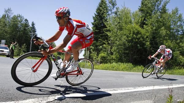 Stage winner and leader of Tour de Beauce 2010 Rafael Serrano Fernandez (Heraklio-Murcia) (left) and Jay Thomson (Fly V Australia) were part of the main break during the second half of stage one.