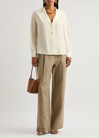 Wide-Leg Cotton-Blend Trousers