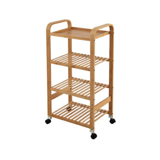 A mobile four tier wooden kitchen cart