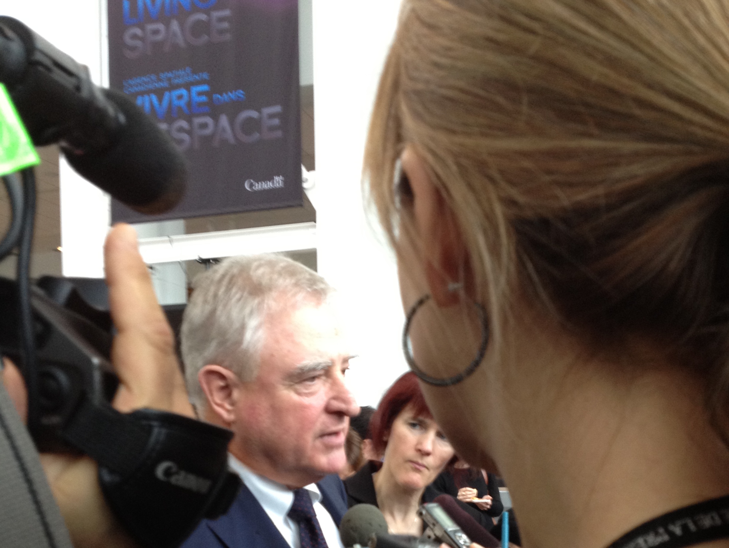 Aerospace review panel chair David Emerson speaks with media at the Canada Aviation and Space Museum in Ottawa, Canada.