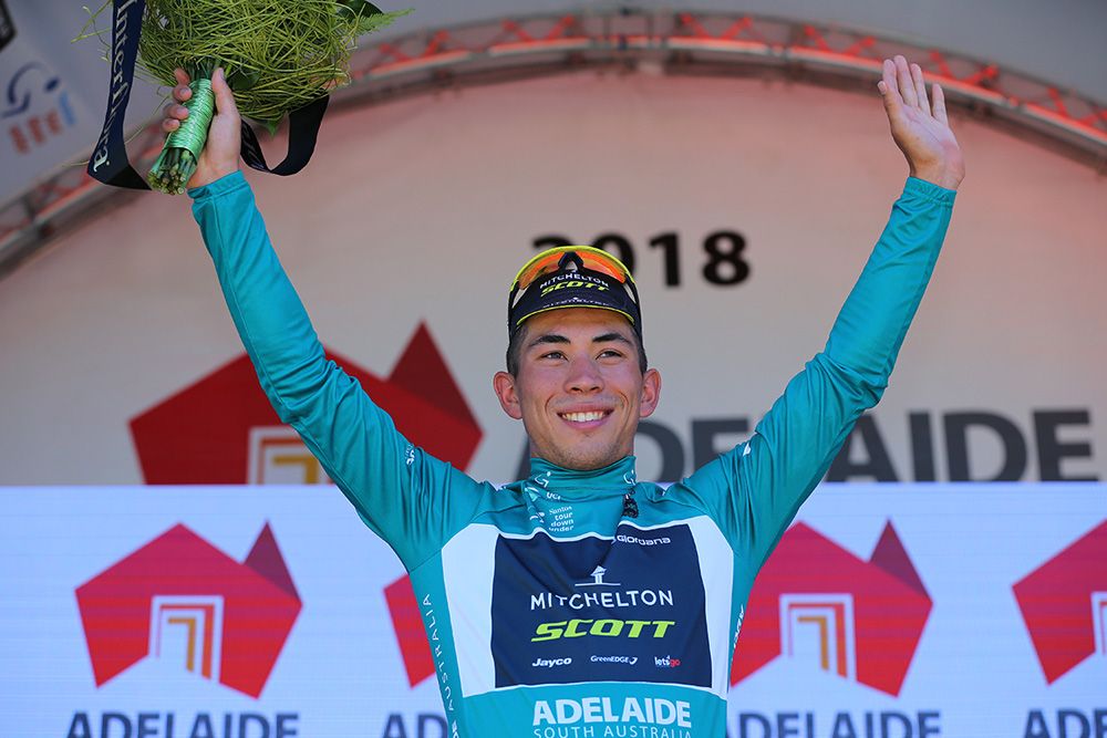 Caleb Ewan also pulled on the green sprints jersey